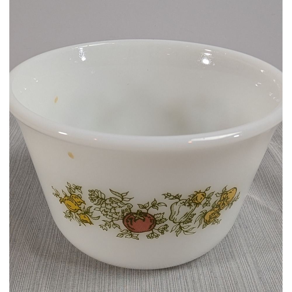 Pyrex Nature's Bounty Small Round Bowl White Milk Glass Vintage Kitchenware